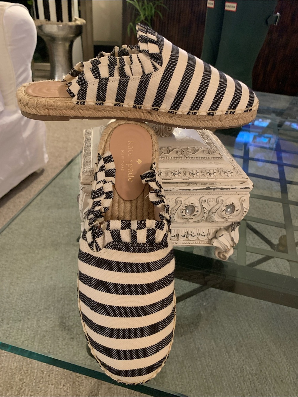 kate spade New York Laila Black and White Striped Espadrille Mules Size 7